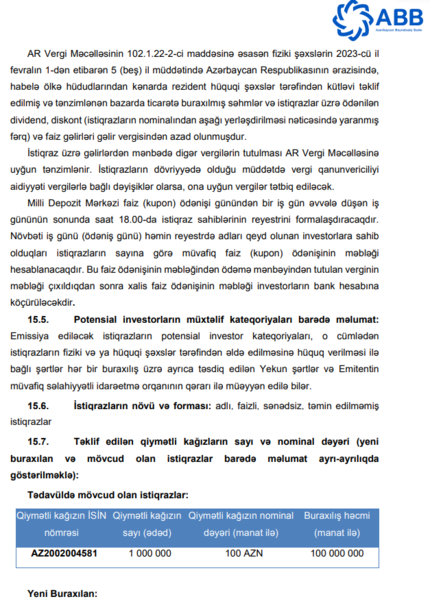 ABB-dən 100 milyon manatlıq istiqraz