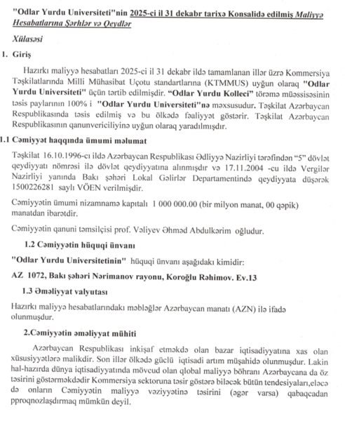 Vəliyevin universitetinin xalis mənfəəti 7,6 milyon manata çatıb – 42%-lik artım