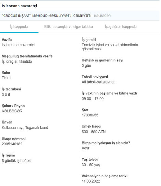 Qarabağda işləmək istəyənlərin nəzərinə! - İŞ YERLƏRİ