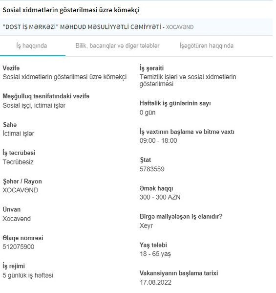 Qarabağda işləmək istəyənlərin nəzərinə! - İŞ YERLƏRİ
