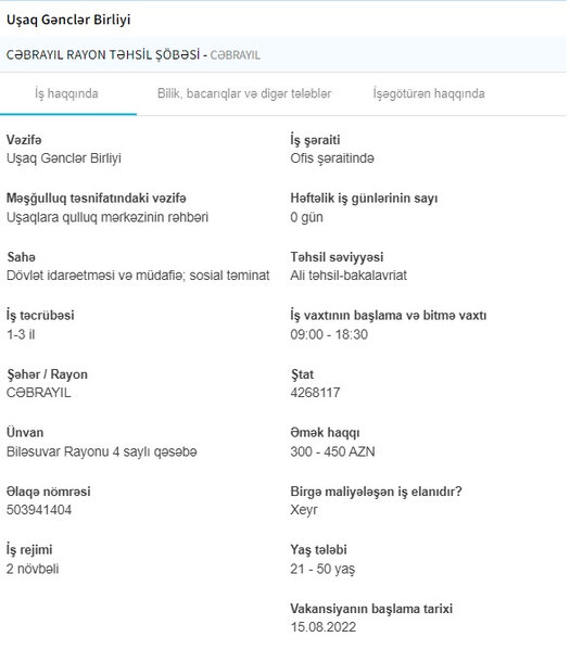 Qarabağda işləmək istəyənlərin nəzərinə! - İŞ YERLƏRİ