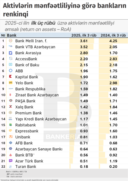2025-ci ilin ilk üç rübündə kapitalından ən yaxşı istifadə edən banklar (ROE) – RENKİNQ