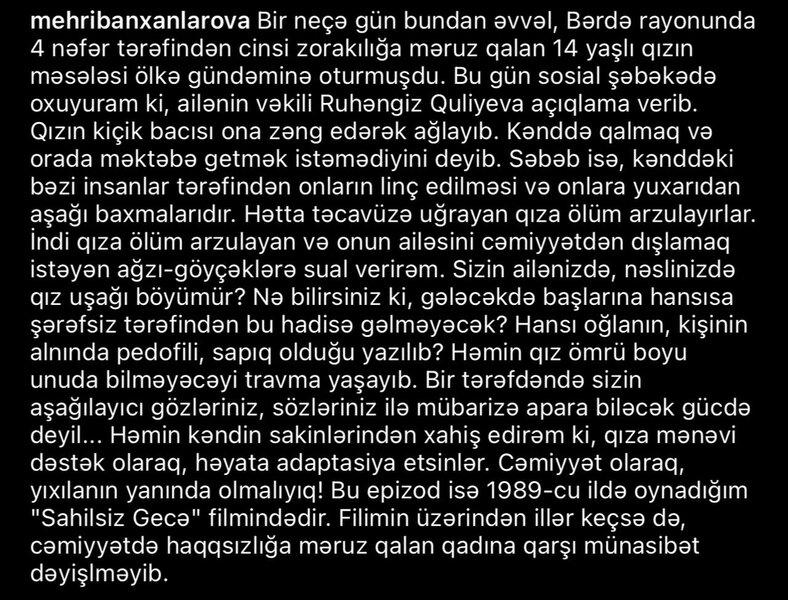 Sizin ailənizdə, nəslinizdə qız uşağı böyümür?' - Əməkdar artist üsyan etdi