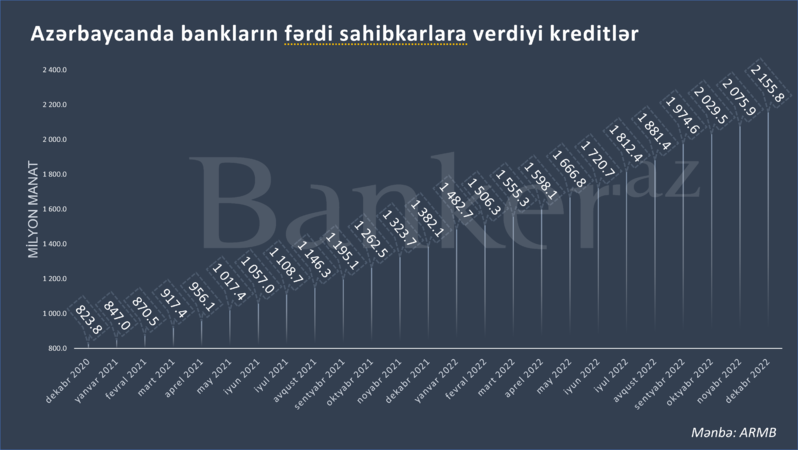 Fərdi sahibkarlara verilən kreditlərin həcmi 2.2 mlrd. manata çatdı
