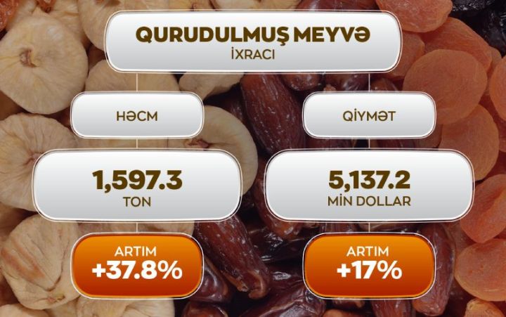 Qurudulmuş meyvə ixracından əldə olunan gəlir 17% artıb