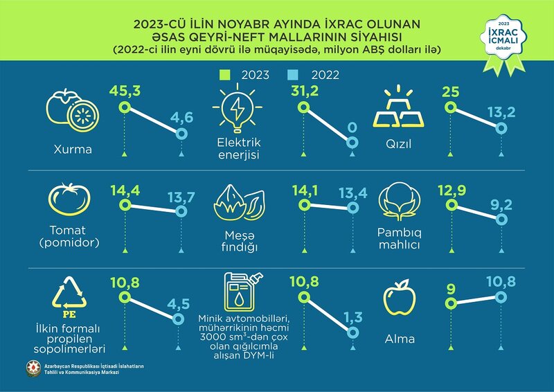 Elektrik enerjisi 1-ci, qızıl 2-ci, pomidor 3-cü olub - 