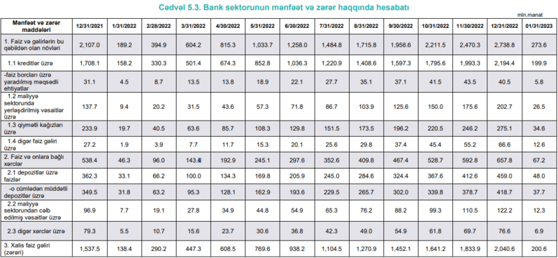 Azərbaycanda bank sektoru 2023-cü ilin ilk ayında kiçildi