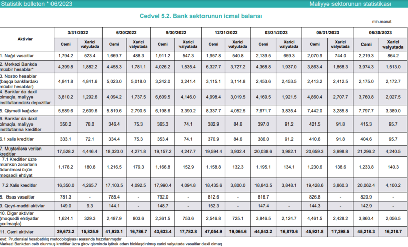 Azərbaycan banklarının aktivləri iyunda azalıb