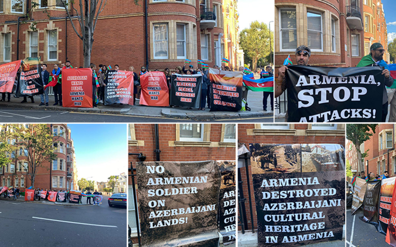 Britaniyadakı soydaşlarımız Ermənistanın Londondakı səfirliyi qarşısında piket keçiriblər