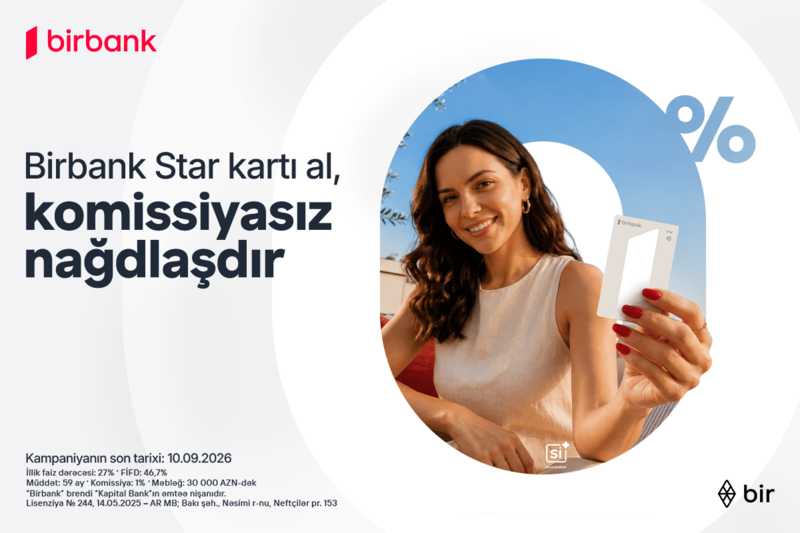 Birbank Star kartını indi sifariş edin, nağdlaşdırmanı komissiyasız edin                                   