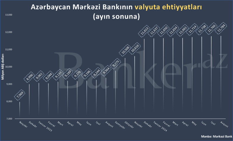 Mərkəzi Bankın valyuta ehtiyatları .78 milyardı keçib