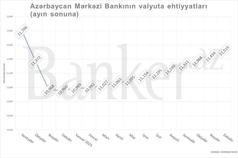 Mərkəzi Bankın valyuta ehtiyatları artsa da, hələ də 2024-cü ilin 3-cü rübündən aşağıdır