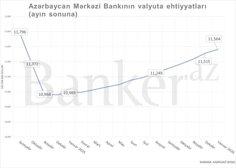 Mərkəzi Bankın xarici valyuta ehtiyatları 11.6 mlrd. dollara qalxıb