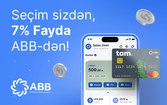 İstənilən ABB kartınızla pos-terminal ödənişlərində 7% əlavə Fayda