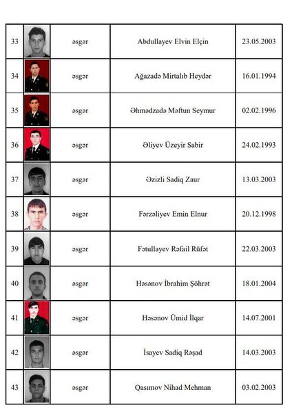 Müdafiə Nazirliyi şəhidlərin adlarını açıqladı - SİYAHI