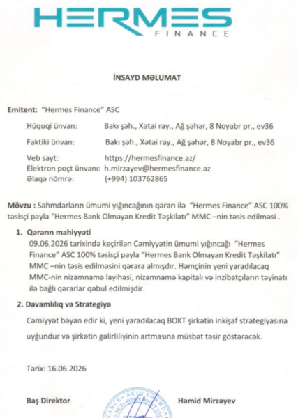 Lizinq şirkəti BOKT yaradır