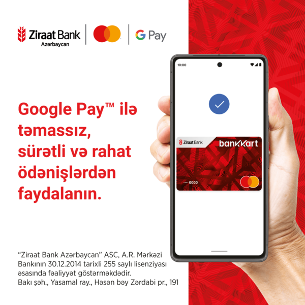 Ziraat Bank Azərbaycan Google PayTM xidmətini Mastercard istifadəçiləri üçün də əlçatan etdi