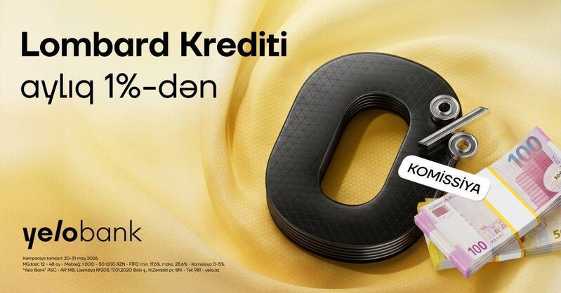 Yelo Bank-dan 0% komissiya ilə qızıl təminatlı kredit
