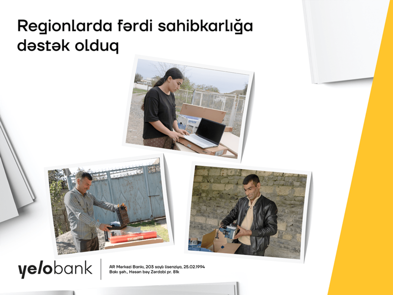 Yelo Bank daha 3 vətəndaşa biznesə başlamaq üçün dəstək göstərib