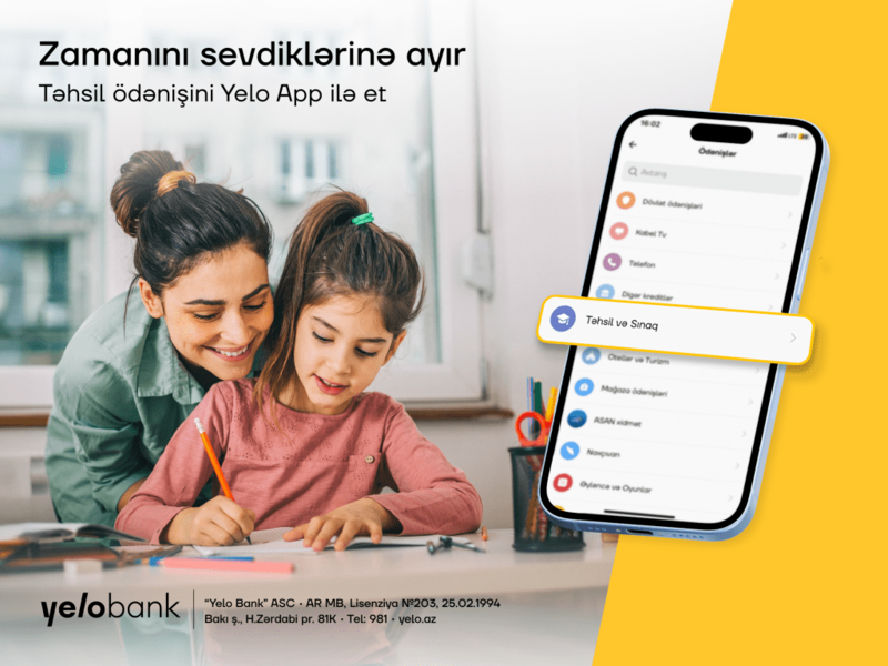 Təhsil ödənişləri Yelo App ilə daha rahatdır