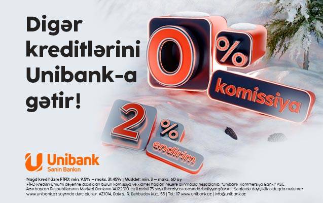 Unibankdan Yeni ilin ilk kredit kampaniyası: 0 % komissiya və faizlərə endirim