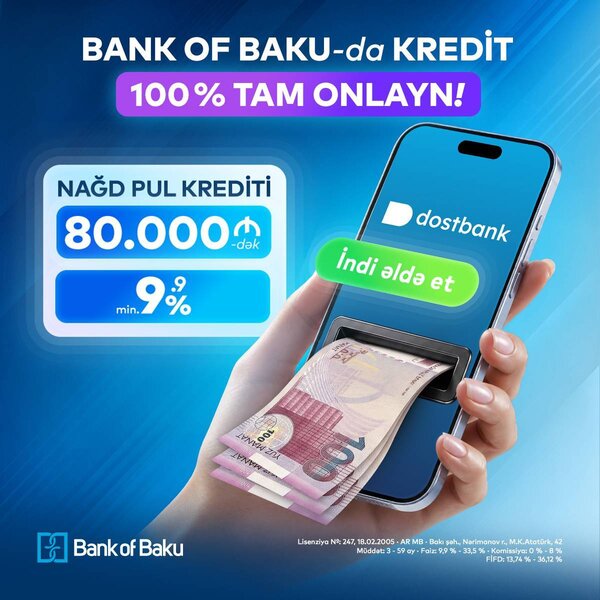 Bank of Baku-dan krediti 100% tam onlayn kredit əldə edin