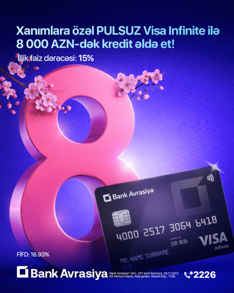 Xanımlara özəl fürsət! PULSUZ Visa Infinite ilə 8 000 AZN-dək kredit əldə et