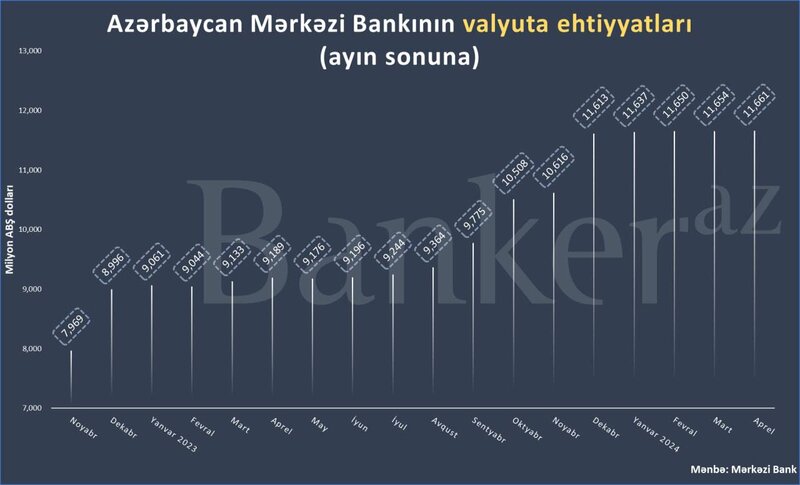 Azərbaycan Mərkəzi Bankının xarici valyuta ehtiyatları .66 mlrd.-ı keçib