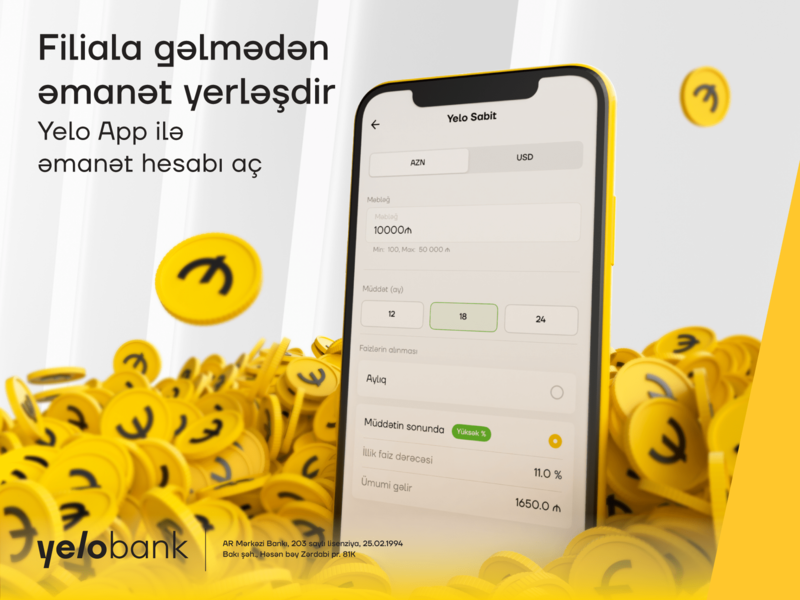 Yelo Bank-dan gözlənilən yenilik: onlayn əmanət! 