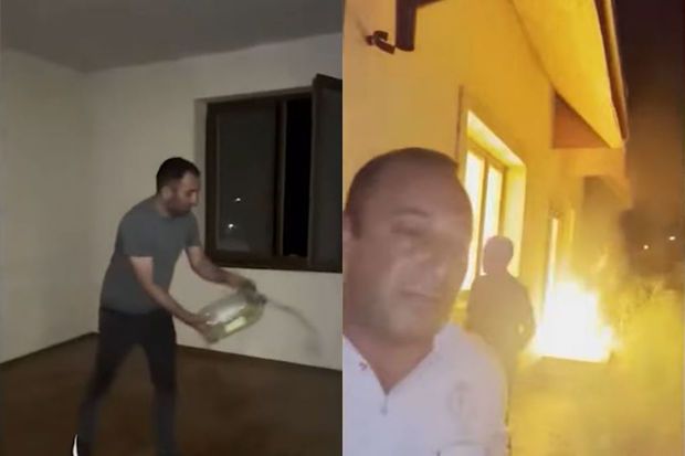 Laçında daha bir erməni evini yandırdı - VİDEO