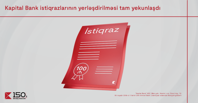 Kapital Bank-ın manat istiqrazlarının 2-ci tranşının yerləşdirilməsi yekunlaşdı