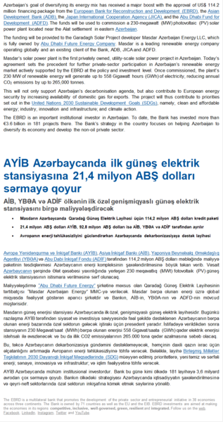 Ələt yaxınlığında böyük günəş elektrik stansiyası tikiləcək - 114,2 MİLYON DOLLAR BORC ALINDI